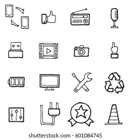 Vector illustration of freehand line icons for business, banking, contact, social media, technology, seo, logistic, education, sport, medicine, travel, weather, construction, arrow.