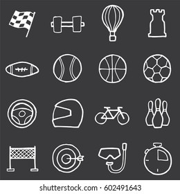 Vector illustration of freehand line icons for business, banking, contact, social media, technology, logistic, education, sport, medicine, travel, weather, construction, arrow.