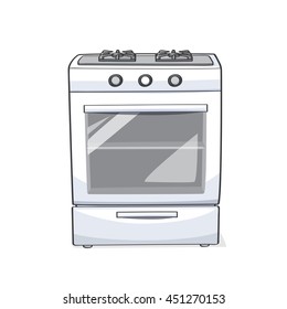 Vector illustration of freestanding gas range oven/stove and cooktops isolated on white background.