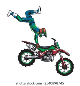 Vector Illustration of Freestyle Trail Motorcycle Rider with Detailed Illustration 