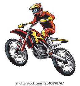 Ilustração vetorial de motociclista de trilha de estilo livre com ilustração detalhada 