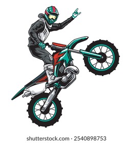 Vector Illustration of Freestyle Trail Motorcycle Rider with Detailed Illustration 