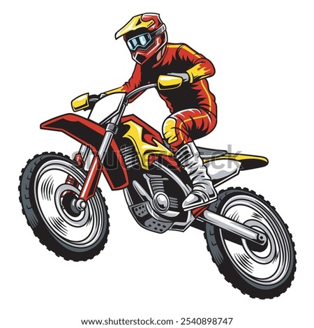 Vector Illustration of Freestyle Trail Motorcycle Rider with Detailed Illustration 