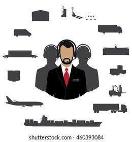 Vector illustration freight transportation and delivery logistics flat icons set.