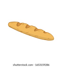Vector illustration of french baguette bread in a flat style. Healthy, traditional bread food symbol isolated on white background. For a bakery or market
