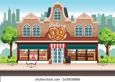 A vector illustration of French Bakery Shop Store Building
