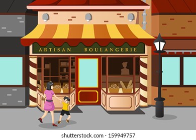 A vector illustration of French bakery store