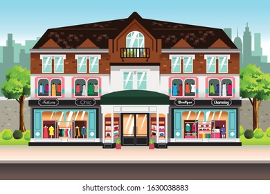 A vector illustration of French Boutique Shopping Stores