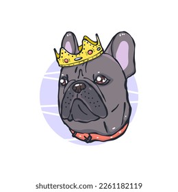 Vector illustration with a french bulldog in a crown. Print design with a dog for a T-shirt.