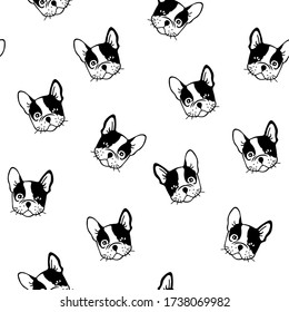 vector illustration of French Bulldog pattern in cartoon style.