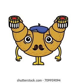 Vector illustration of a French croissant in epaulettes