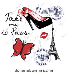 Vector illustration for french design.Hand drawn style