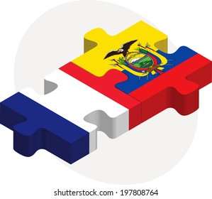Vector illustration of French and Ecuador Flags in puzzle isolated on white background