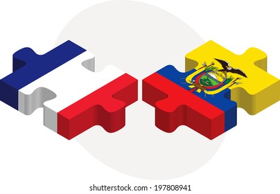 Vector illustration of French and Ecuador Flags in puzzle isolated on white background
