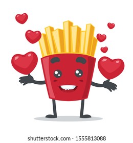 vector illustration of French fries character or mascot, cute and adorable, with loves symbol