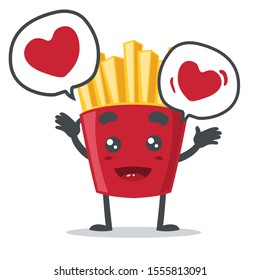 vector illustration of French fries character or mascot, cute and adorable, with loves symbol