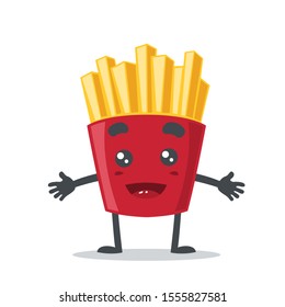 vector illustration of French fries character or mascot, cute and adorable, open hand with white background