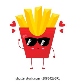 Vector illustration of french fries character with funny expression, , potato isolated on white background, simple minimal style, for mascot or emoticon collection