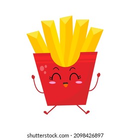 Vector illustration of french fries character with funny expression, , potato isolated on white background, simple minimal style, for mascot or emoticon collection