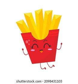 Ilustración vectorial del personaje de las papas fritas con expresión graciosa, sonrisa graciosa, papa aislada en fondo blanco, estilo simple mínimo, para colección de mascotas o emoticonos