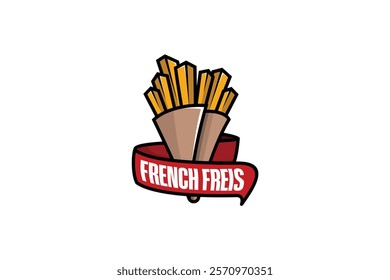 Vector illustration of french fries design with paper cone packaging, cooked french fries logo