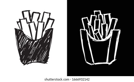 Vector Illustration of French Fries Fast Food Icon on Isolated Background. Use This Set or Collection of Hand Drawing or Sketch For Graphic Design.