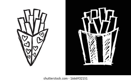 Vector Illustration of French Fries Fast Food Icon on Isolated Background. Use This Set or Collection of Hand Drawing or Sketch For Graphic Design.