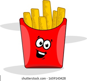 Vector Illustration French Fries with 'Kawaii' Happy Face Expressions