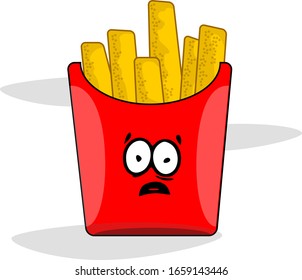 Vector Illustration French Fries with 'Kawaii' Shocked face Expressions