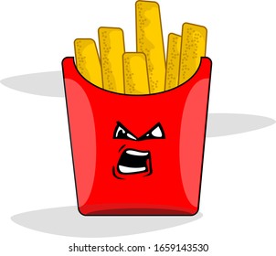 Vector Illustration French Fries with 'Kawaii' Angry Face Expressions