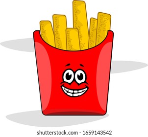 Vector Illustration French Fries with 'Kawaii' Very Happy Face Expressions