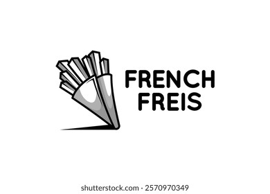 Vector illustration of a French fries logo design with black and white paper cone packaging