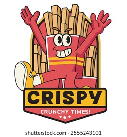 Vector Illustration of French Fries Mascot with Retro Mascot Illustration Available for Logo Badge