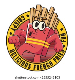 Vector Illustration of French Fries Mascot with Retro Mascot Illustration Available for Logo Badge