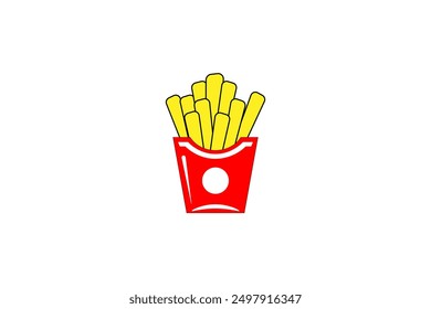 Vector illustration of French fries in paper packaging in minimalistic style