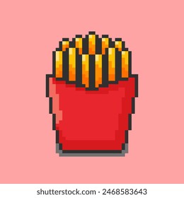 Vector Illustration of French fries with Pixel Art Design, perfect for game assets themed designs