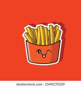 Ilustración vectorial de papas fritas o papas fritas kawaii diseño de dibujos animados 