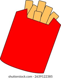 Vector Illustration of French Fries in Red Packaging – Fast Food Snack Icon for Menu Design, Restaurant, and Culinary Projects	