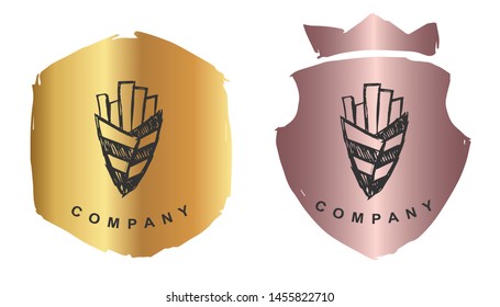 Vector Illustration of French Fries with Rose Gold and Gold Banner or Background. Graphic Design for Logo and T-shirt.