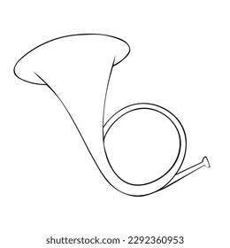 Vector illustration of a french horn in cartoon style isolated on white background