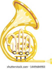 Vector illustration of a french horn. Classical musical instruments. Warm colors