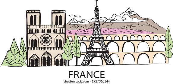 Vector illustration of French nature and architecture