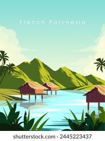 Vector illustration. French Polynesia. Design for poster, card, banner, cover. Tourism. trips.