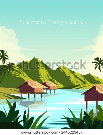 Vector illustration. French Polynesia. Design for poster, card, banner, cover. Tourism. trips.