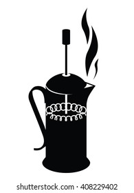 Vector illustration of french press, black and white drawing in flat style icon home device for making beverage coffee and tea.