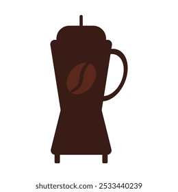 Ilustración vectorial de una prensa francesa para hacer café en estilo de dibujos animados sólidos. Evento de temática cafetera, un elemento de menú de cafetería, un anuncio de cafetería, un post de blog relacionado con el café. Equipamiento para Barista