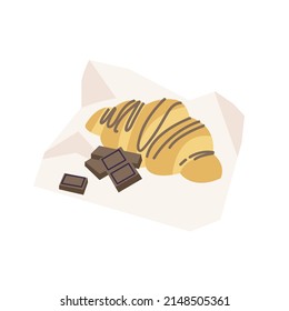 Vector illustration french traditional croissant with chocolate. Delicious lunch   