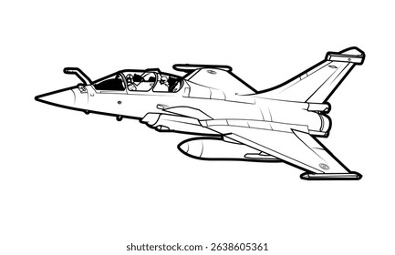 Vector illustration of a French, twin-engine, delta-wing, multirole fighter aircraft