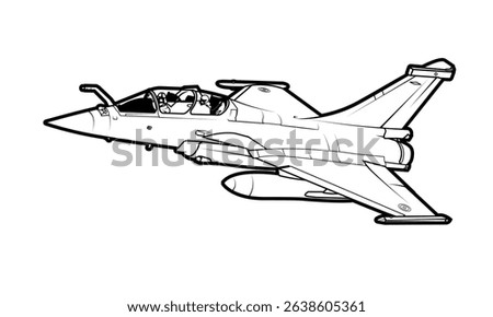 Vector illustration of a French, twin-engine, delta-wing, multirole fighter aircraft