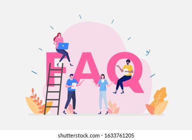 Vector Illustration, Frequently asked Questions Concept,Showing People Characters Standing near Exclamations and Question Marks , Suitable for landing page, ui, web, App intro card, editorial, flyer